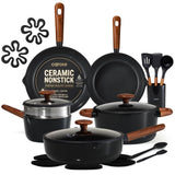 CAROTE 21pcs Cookware Set Nonstick Pots and Pans Set, Ceramic Cookware Set Induction Cookware, Non toxic Healthy Non Stick Kitchen Cooking Set, PFAS PTFE Free, Black