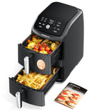 12QT Large Double Air Fryer, 10-in-1 Dual Airfryer with 2 Baskets & SyncHeat Tech for Even Cooking, Stacked Compact Design, Smart Finish & Match Cook, PFAS-Free Nonstick, Dishwasher Safe, Black