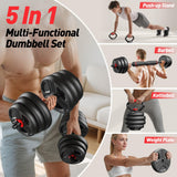 FDS1 Adjustable dumbbell set, 20lbs Free Weights set with upgraded nut, 5 in 1 Weight Set Used as Kettlebells, Barbell, Push up Stand, Fitness Exercise for Home Gym Suitable Men/Women