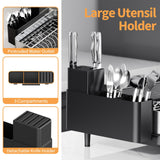Urackify Dish Rack for Kitchen Counter, 304 Stainless Steel Dish Drying Rack, Expandable Dish Drainer, Foldable Dish Strainer with Cutlery Holder, Kitchen Plate Rack (Black, Large Size)