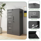 Gecheer Vertical File Cabinet with 4 Drawers & Side Locker, Steel Filing Cabinet with Lock for Legal/Letter/A4 Files, Metal Storage Cabinet for Home Office, Black