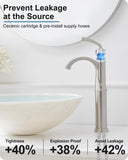HEYMYTAP Bathroom Vessel Sink Faucet Brushed Nickel, Brass Tall Waterfall Bathroom Faucet 1 Hole Bathroom Sink Faucet Single Handle Bathroom Faucets with Water Lines Pop-Up Drain
