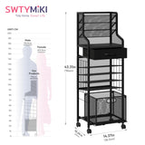 SWTYMIKI 10-Tier Rolling File Cart - Mesh Paper Organizer with Drawer and Hanging File Folders on Lockable Wheels, Rolling File Cabinet, Black