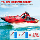 Hitish RC Boat for Kids Adults 2.4GHz Remote Control Boats with LED Light for Pool Lakes Water, 20MPH Fast Speed Racing Jet Boat, Boat Toy for Boys Girls, 2 Rechargeable Batteries 40+ Mins, Red