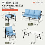 MIXPATIO 6-Piece Patio Conversation Set, Coffee Table, 2 Ottomans, Blue