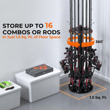 KastKing V16 Rotating Fishing Rod Holder for Garage, Floor Rack Holds Up to 16 Rods & Combos, Space-Saving Pole Organizer with Foam, Durable ABS, Fishing Gear Storage Gift for Men