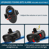 Upgraded Fishing Bite Alarm with 10 Bonus Batteries - Adjustable Volume Electronic Sensor, Loud LED Siren Alert for Day & Night Carp Fishing, Waterproof Indicator for Bank Rods