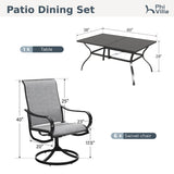 PHI VILLA Outdoor Dining Set for 6, Swivel Mesh Chairs & Metal Table, Grey