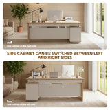 Executive Desk with Storage Cabinet, Modern Office Desk with Side Credenza, Large Manager Desk Workstation for Home Office Business,