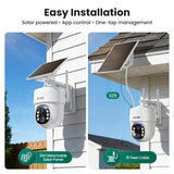 SOLIOM- 5MP Security Cameras Wireless Outdoor, No Subscription & Solar Powered,4-Cam Pack Cameras for Home Security with 360° Auto Motion Tracking, 3K Color Night Vision,5G & 2.4G Router Compatible