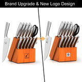 imarku 14-Piece Knife Set with Block, High Carbon Stainless Steel Kitchen Knives with Built-in Sharpener, Dishwasher Safe, Ergonomic Non-Slip Handle, Brown