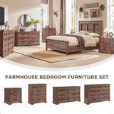 JXQTLINGMU Farmhouse 6 Drawers Dresser for Bedroom, 52'' Wide Large Wood Dressers with Bar Handles, Chests of Drawers with Storage Dressers Organizer for Bedroom, Hallway, Brown