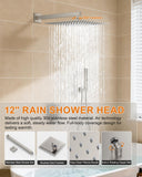 FAROLAN Brushed Nickel Shower System with Tub Spout, Wall Mounted Bathtub Shower Faucet Set, 12" Rainfall Shower Head and Handheld Shower Combo, High Pressure Shower Fixtures Set with Rough-in Valve