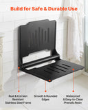 VEVOR Foldable Shower Seat Wall Mounted, 17.8" Folding Shower Bench with Supportive Backrest, Plastic Fold-Down Bathroom Corridor Seat with Stainless Steel Frame for Adults Seniors, 400LBS Loading