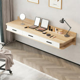 Quvex Modern Wood Floating Makeup Vanity Desk with 3 Drawers, Sturdy Wall Mounted Dressing Table with Rounded Corners, Space Saving Vanity Shelf for Bedrooms, Apartments, 55.1", Light Walnut & White