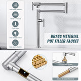 Pot Filler Faucet for Kitchen Sink, Deck Mount Pot Faucets Over Stove, Solid Brass Folding Pot Filler, Brushed Nickel Kitchen Faucet with Double Joint Swing Arms