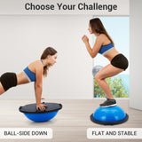 Exercise Balls Half Balance Ball Trainer w/Non-Slip Base (1600Lbs), 2 Exercise Bands, Pump & Extra Ball, Stability Trainer for Core, Yoga, Strength, Home Gym, Physical Therapy