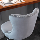 MOOLSUN Rotating Velvet Bar Stools Set of 6, Modern Padded with Nailhead Trim and Tufted Back, Adjustable Swivel Counter Height Stools for Kitchen Island, Bar, Club,Gray(Silver Base)