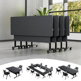 4Pack Folding Conference Room Tables,Modular Mobile Conference Table,Dynamic Joinable Seminar Training Table,Stackable Office Meeting Tables for Classroom Training Center Library(4,Black,47.2in)