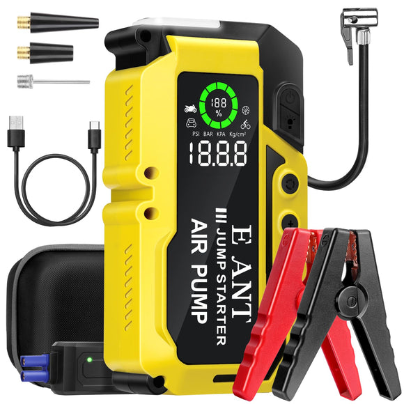 E-Ant Car Jump Starter with Air Compressor(10L Gas/8L Diesel), 4000A Peak 12v Auto Battery Jump Pack E-Ant