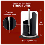 OLIXAN,Stainless Steel Paper Towel Holder Countertop, Modern Spiral Cover Design,Keep Paper Towel Clean,Weighted Base for Stability, Freestanding Easy One-Handed Operation for Kitchen Bathroom (Black)