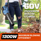 60V Cordless Leaf Blower, 810 CFM & 170 MPH for Powerful Yard Cleaning, Includes 4.0Ah Battery & Charger, Features Brushless Motor, Variable Speed and Cruise Control, Ideal for Lawns and Leaf Blowing