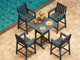 Garvee 5-Piece Outdoor Adirondack Bar Set, Patio Bar Table with 4 Bar Chairs, HDPE All-Weather Patio Bar Furniture Set with Umbrella Hole, for Balcony, Backyard, Poolside, Bistro