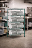 Getzi W24'' x L36'' x H74'' Stationary, 1 1/4" Slots Commercial Green Epoxy Drying Rack Shelf Kit with Plate Slots and Casters – Heavy Duty NSF Wire Shelving, Mobile Dish Drying Station