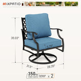 MIXPATIO, 2 Pack, Metal, Swivel Rocking Chairs, 5.75" Cushions, Navy Blue