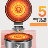 Popfoodex Commercial Waffle Maker for Restaurant, 110V Electric Waffle Maker w/Non-stick and 122–572°F Adjustable Temp, 1200W Profession Waffle Iron, Pink