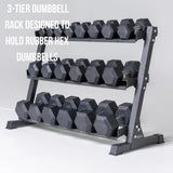 Rep Fitness Dumbbell Rack | 3-Tier Compact Holder | Fits Sets 5-50 lb | Weight Storage Stand | Rubber Hex Organizer | Free Weights Shelf | Heavy Duty Steel Frame | Gym Equipment for Home (Matte Black)
