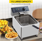 11L Commercial Electric Deep Fryer, 304 Stainless Steel Inner Tank with Adjustable Long Feet, Countertop Fryer with Basket & Temperature Control, Double Overheat Protection for Restaurant, Food Truck,