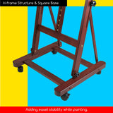 MEEDEN Large Studio Artist Easel, Holds Max Canvas 48", Solid Beech Wood H-Frame Easel with Large Storage Tray, Adjustable Art Painting Easel Stand with Wheels for Beginners & Artists, Deep Walnut