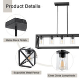Espird Farmhouse Dining Room Light Fixture - 5 Light Matte Black Rectangle Light Fixture with Adjustable Height & Thickened Metal Dining Table Fixture Chandeliers for Dining Room&Kitchen Island