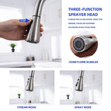 HGHGK Touch on Kitchen Faucet with Soap Dispenser and Pull Down Sprayer - Single Handle Kitchen Sink Faucet, 1 or 3 Hole Design for Modern Farmhouse Kitchens and Bar Sinks