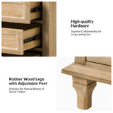 HULALA HOME Farmhouse 3 Drawer End Table with Tray, Drawer Organizer with Solid Wood Legs, End Table with Charging Station（Natural, Set of 2）