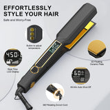 Thirtek Professional Hair Straightener,1.5 inch Ceramic & Titanium Flat Iron,15 Adjustable Temperature Levels,LCD Display, 25s Quick Heat Up,Styling Tools for Thick Hair,Dual Voltage,Black&Gold
