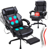 Massage Office Chair with Foot Rest 6 Points Vibration and Heat Home Office Desk Chairs for Heavy People 400lbs Reclining Managerial Chairs Ergonomic Executive Chair (Black)