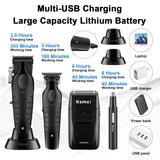 KEMEI Professional Hair Clippers for Men, Cordless Barber Clipper Beard Trimmer Foil Shaver Nose Eyebrow Ear Trimmer Set, USB Charging Complete Electric Hair Cutting Kit with 11 Guide Combs