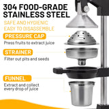 Xiwrdok Cast Iron Juicer Hand Press for Citrus Fruits,Pomegranates,Grapefruits,Heavy-Duty Cast Iron Juicer,Lemon Squeezer Manual,with Stainless Steel Cup,Easy to Use & Clean（Black）