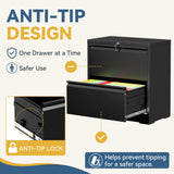 SAWJEC 2 Drawer File Cabinet with Lock, Black Metal Lateral Filing Cabinet