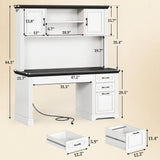 Computer Desk with Hutch and 3 Drawers, 47.2" Executive Office Desk with Storage Drawers