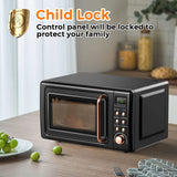 LDAILY 0.7Cu.ft Retro Small Microwave Oven, 700W Compact Countertop Microwave with 5 Power Levels, Auto Cooking Menus, Glass Turntable, Child Lock & Glass Turntable for Apartment, Dorm (Golden)
