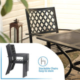 PHI VILLA 4 Pcs Outdoor Dining Set, Square Metal Table&10ft Umbrella