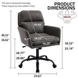 Faux Leather Home Office Desk Chair, Adjustable Swivel Computer Chair with Wheels and Arms, Comfy Upholstered Ergonomic Task Chair,Vanity Chair,Gray
