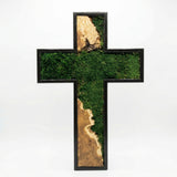 Preserved Moss Cross Wall Art - Rustic Wooden Christian Home Decor & Spiritual Gift, Nature-Inspired Faith Symbol for Modern Farmhouse, Baptism & Housewarming Present - 18'' x 30''