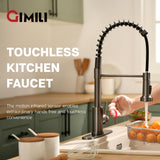 GIMILI Black Stainless Touchless Kitchen Faucet with AC Adapter, Smart Motion Sensor Hands Free Single Handle Kitchen Sink Faucet with Pull Down Sprayer
