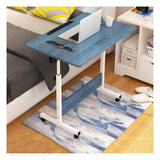 C-Shaped Bedside Laptop Desk with Adjustable Height, Mobile Rolling Table with Castors, Overbed Desk for Home Office, Reading, and Coffee(Blue Wood)