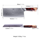 FINDKING Nebula Series Cleaver Knife, Multipurpose Chinese Chef Knife, 10Cr15CoMov Damascus Steel Blade, Resin and Figured Sycamore Handle, Full Tang, 7 Inch, Red, for Meat, Vegetable Shredding