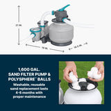 Bestway APX 365 16' x 48" Above Ground Pool, Round Metal Frame Outdoor Swimming Pool Set with Sand Filter Pump, Ladder, and Cover, Dark Marble
